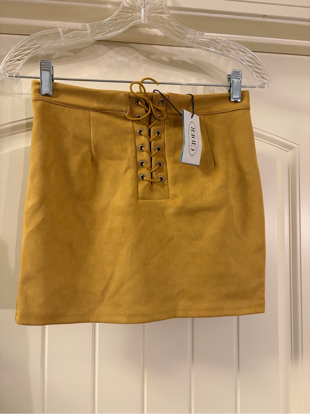 Cider Lace-Up Mustard Suede Mini Skirt